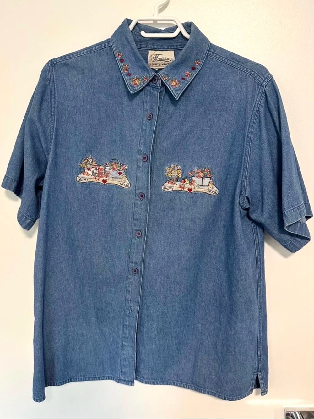 Vintage Tradition Country Collection Embroidered Denim Short Sleeve Button-Up